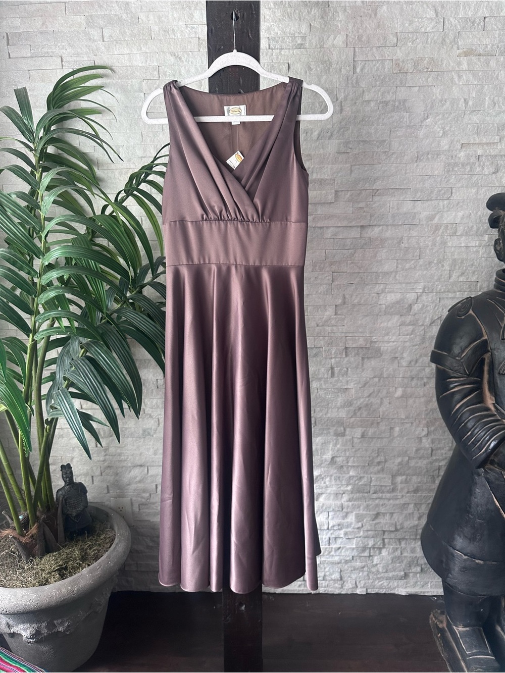 Talbots Vintage Sleeveless Chocolate Brown Satin A-Line Dress Size 8 New Tags